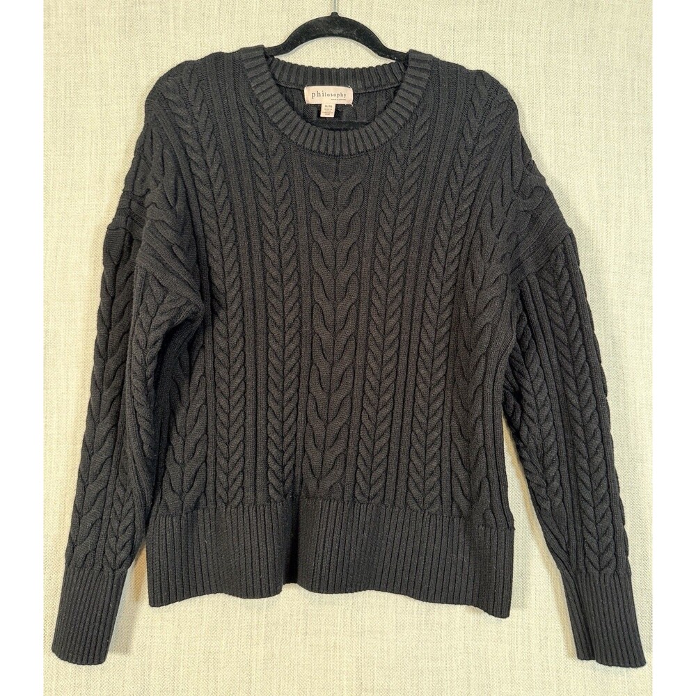 Philosophy Cable Knit Sweater Pullover Black Viscose Soft Preppy Women’s XL
